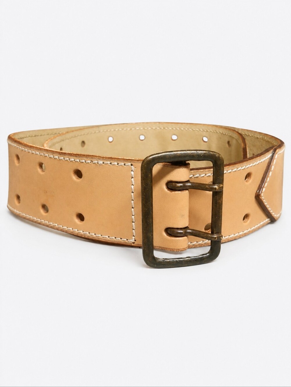 ALAIA | Tan Leather Wide Belt FR 70 | Double Prong Buckle